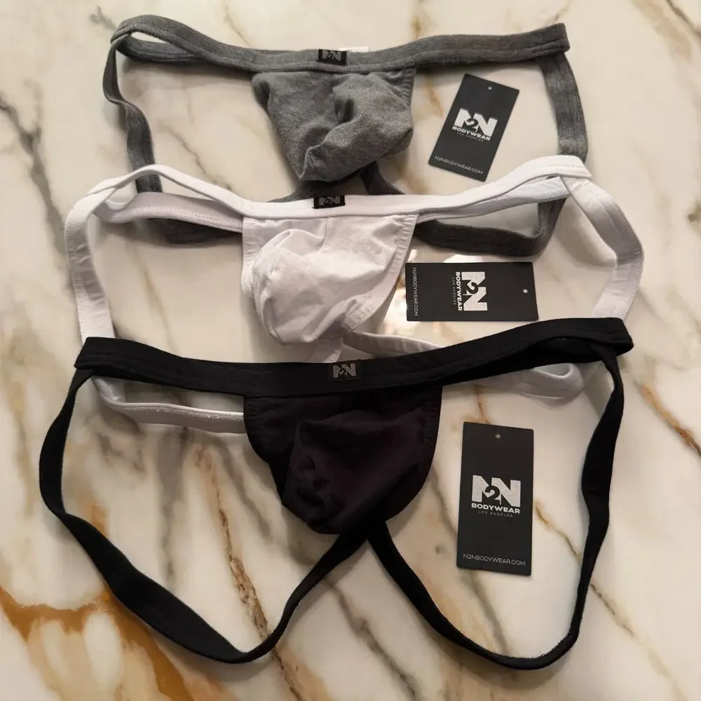NEW Set Of 3 N2N Bodywear Mens Locker Room Cotton Jocks Color Grey White Black L